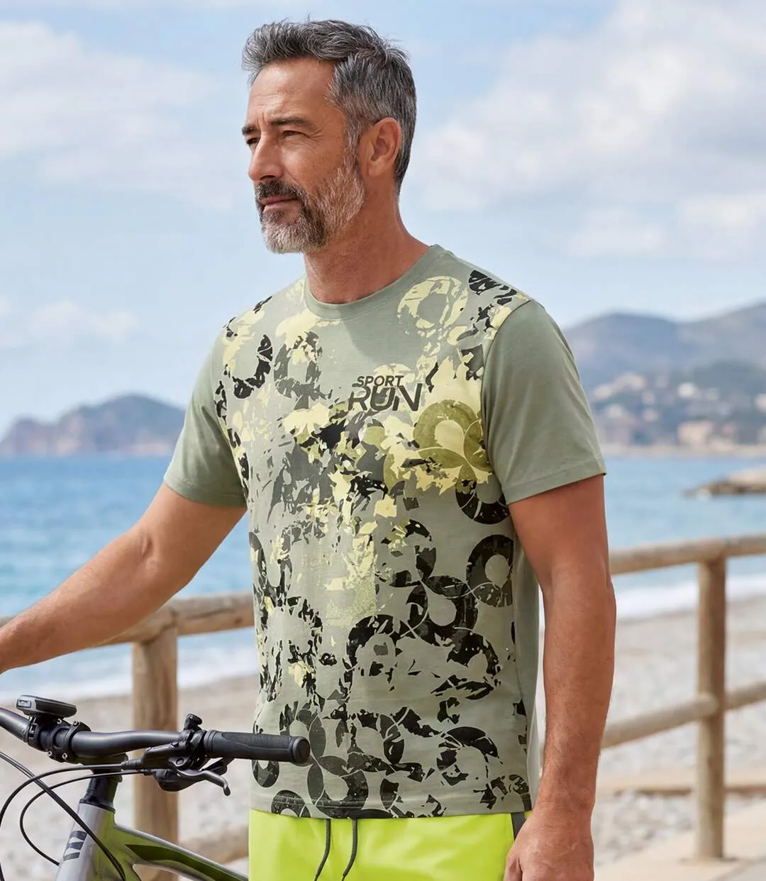 Pack of 2 Men's Printed T-Shirts - Khaki Black-4