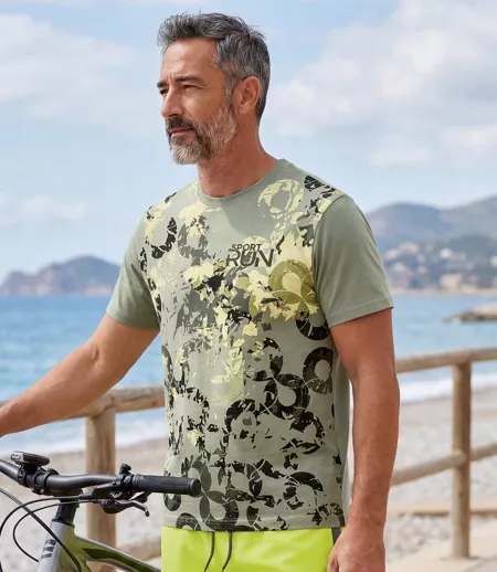 Pack of 2 Men's Printed T-Shirts - Khaki Black