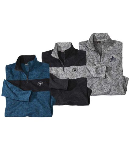 Pack of 3 Men's Half-Zip Fleece Pullovers - Grey Black Blue