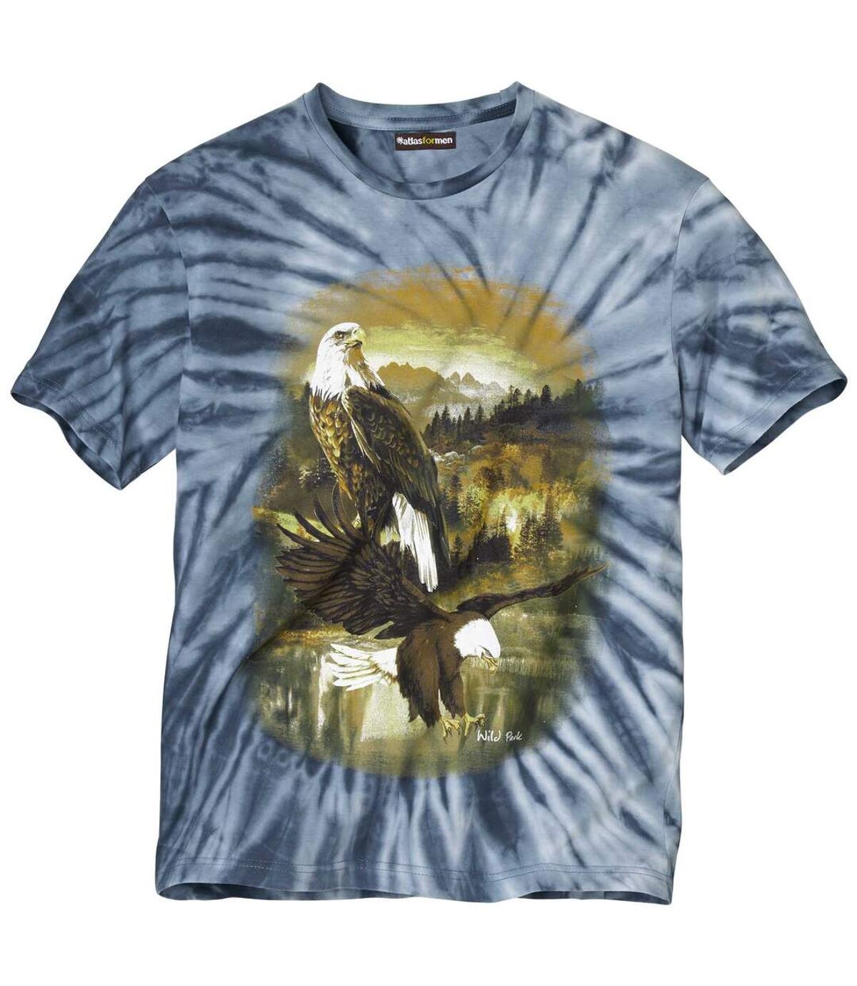 Men's Eagle Print Tie-Dye T-Shirt - Blue Atlas For Men