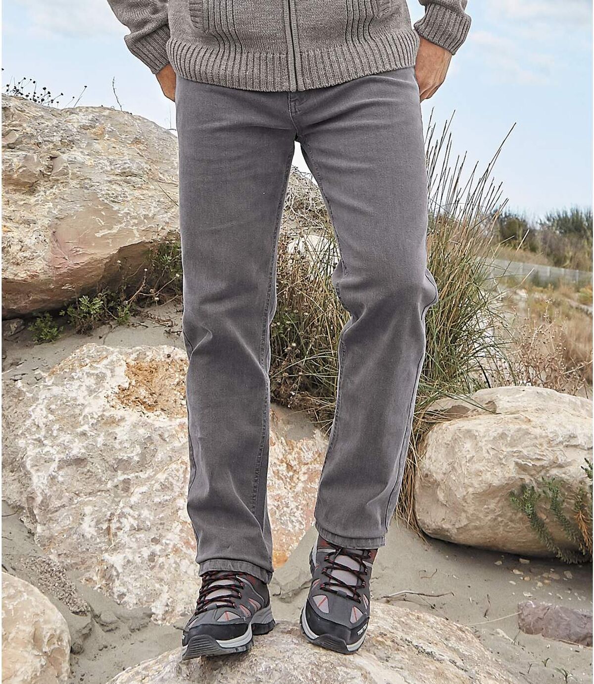Sivé elastické džínsy Atlas For Men