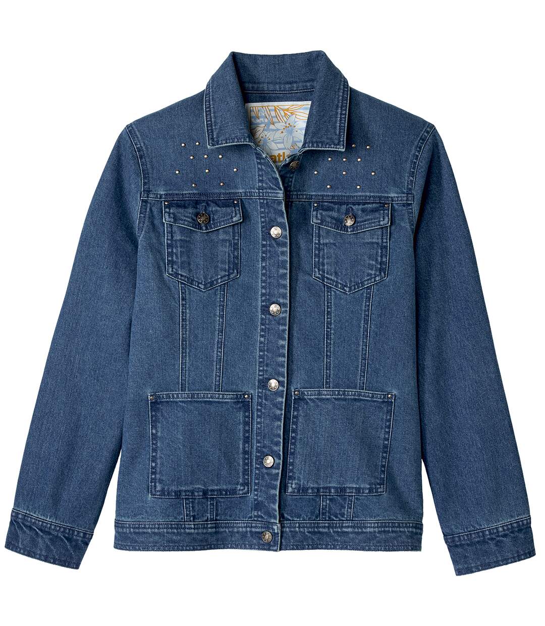 Stretch-Jeansjacke mit Nieten-4