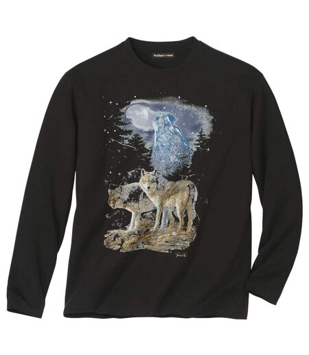 Langärmeliges T-Shirt mit Wolfsmotiv