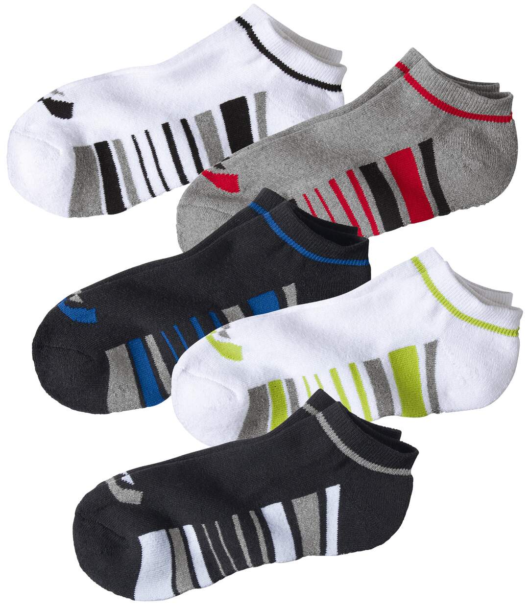 Pack of 5 Pairs of Men's Trainer Socks - Black White Grey-1