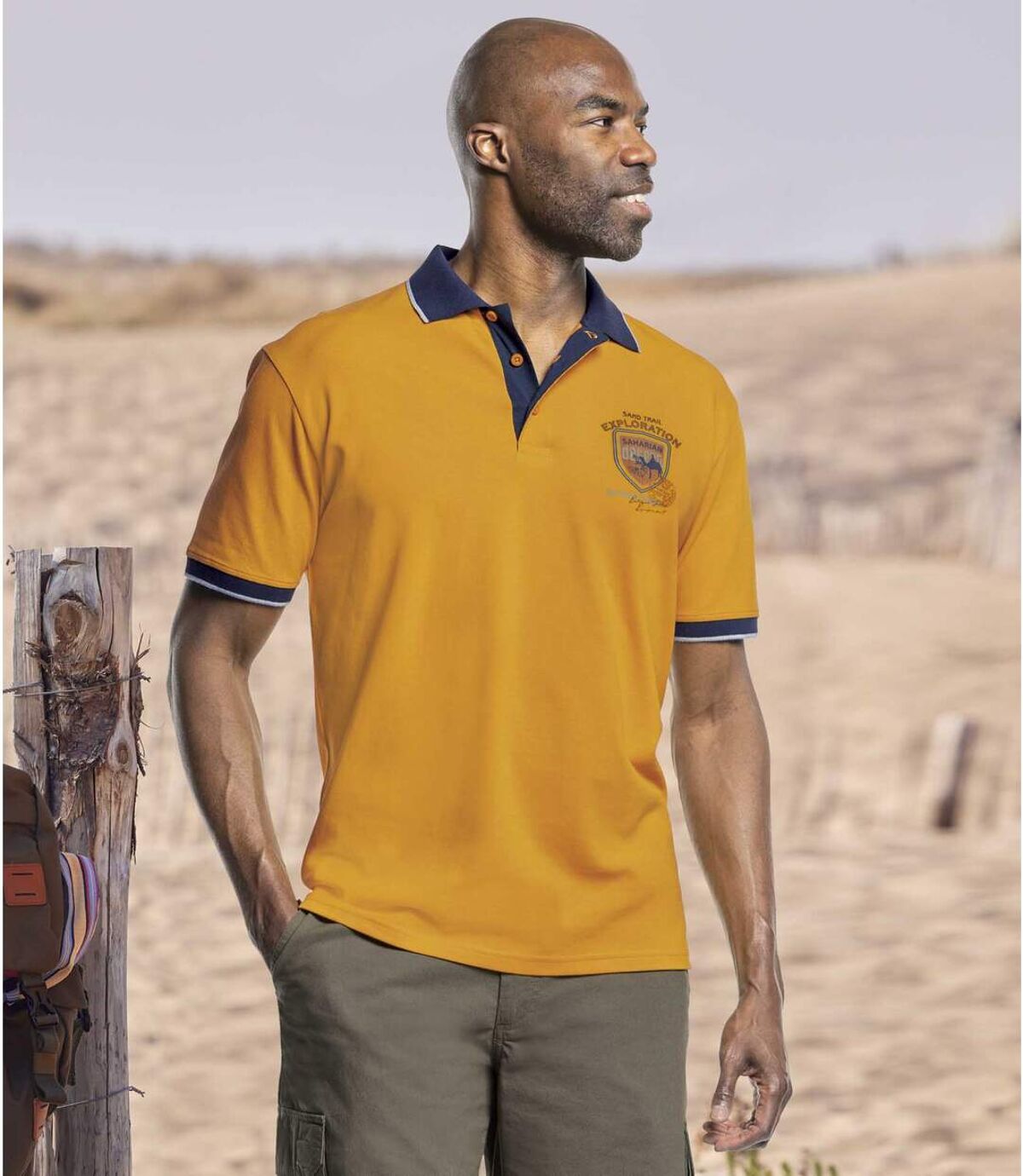 Pack of 2 Men's Piqué Polo Shirts - Blue Yellow Atlas For Men