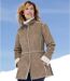 Women's Sherpa-Lined Faux-Suede Coat - Light Brown