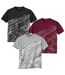 Pack of 3 Men's Graphic T-Shirts - Black Burgundy Light Grey
