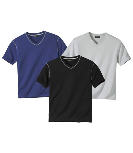 Pack of 3 Men's V-Neck T-Shirts - Grey Blue Black