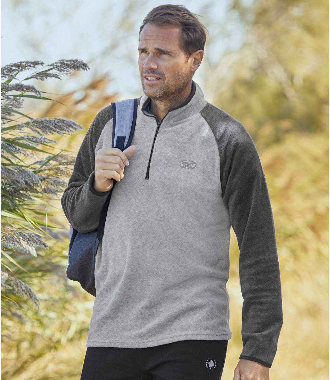 Men's Half Zip Fleece Sweater - Two Tone Mottled Grey