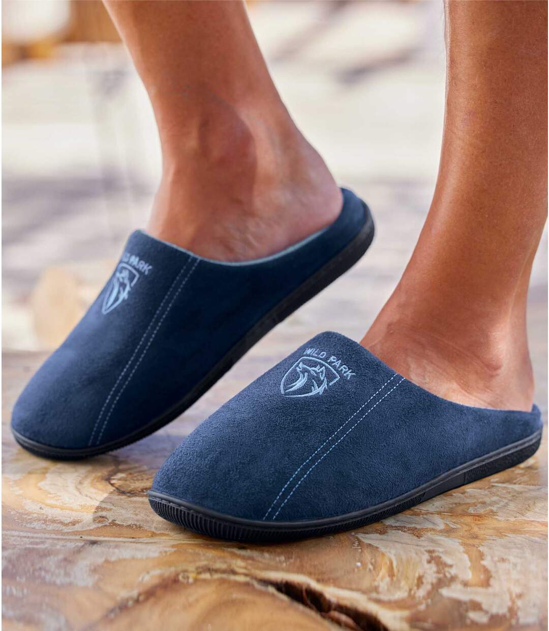 Men's Navy Faux-Suede Slippers-2