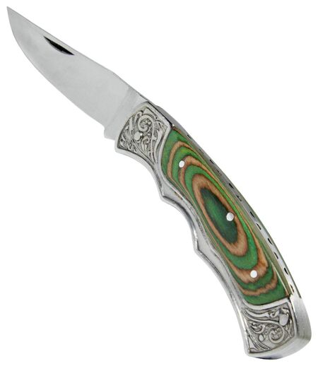 Nôž z farbeného dreva a gravírovanej ocele