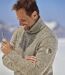 Men's Beige Marled Knit Roll-Neck Jumper-5
