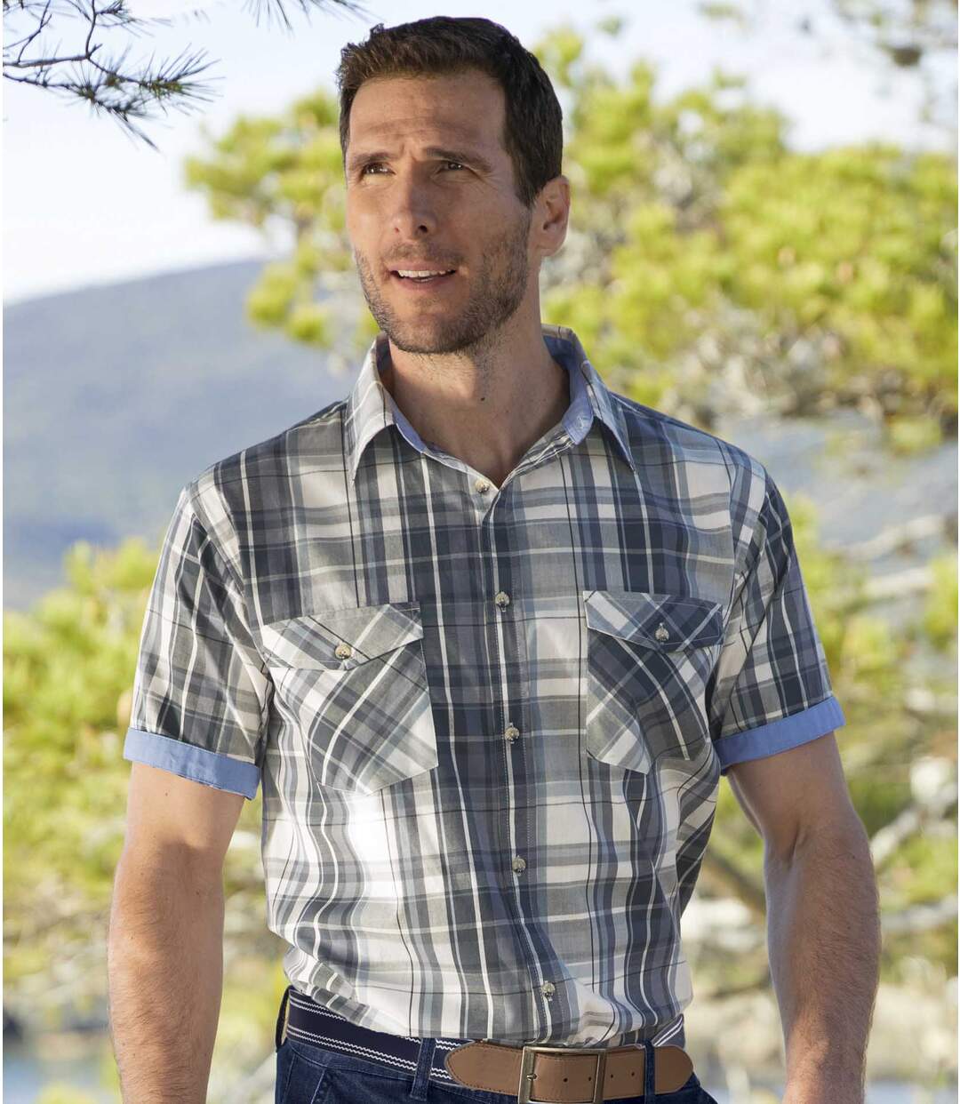 Koszula w kratę z mankietami z tkaniny chambray Atlas For Men