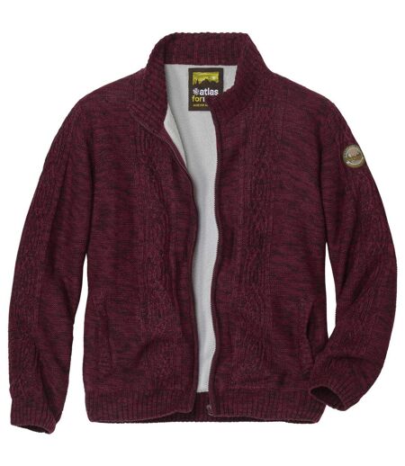 Men's Sherpa-Lined Knitted Jacket - Plum