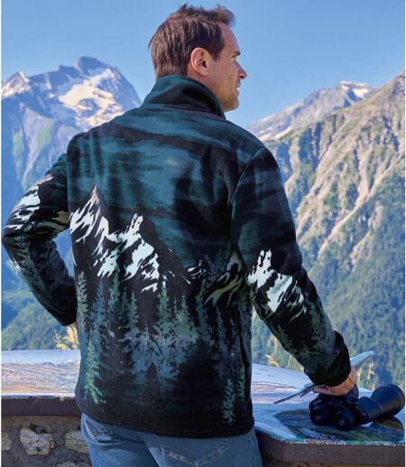 Men's Navy Printed Fleece Jacket 