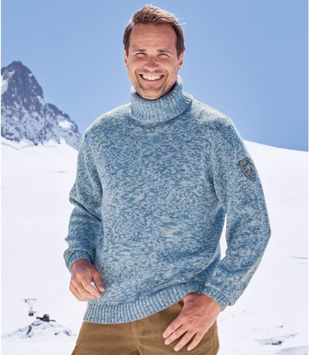 Men's Blue Knitted Turtleneck Sweater