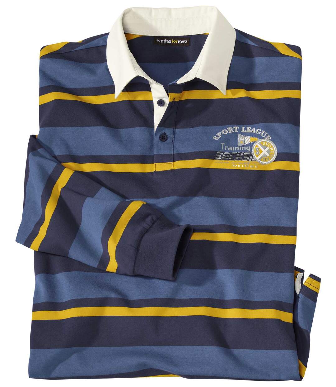 Men's Blue Long Sleeve Blue Striped Polo Shirt  Atlas For Men