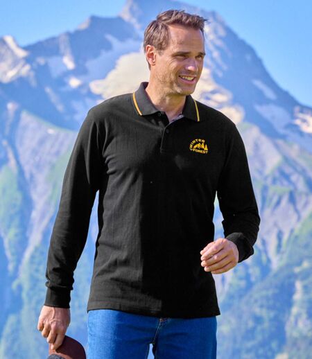 Pack of 2 Men's Long Sleeve Polo Shirts - Black Yellow