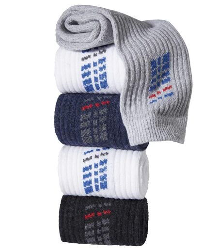Pack of 5 Pairs of Men's Sports Socks - White Grey Blue