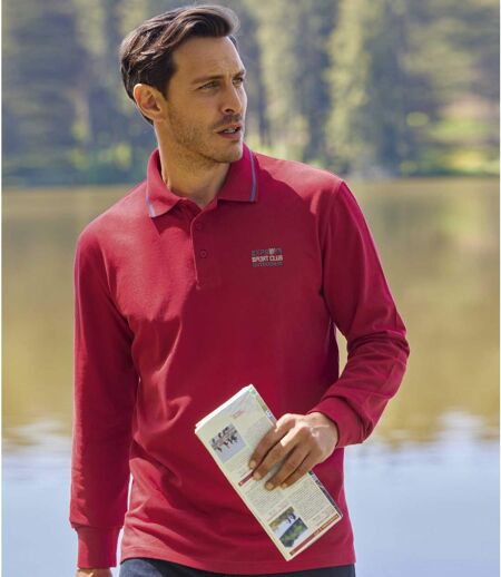 Pack of 2 Men's Long Sleeve Polo Shirts - Blue Red