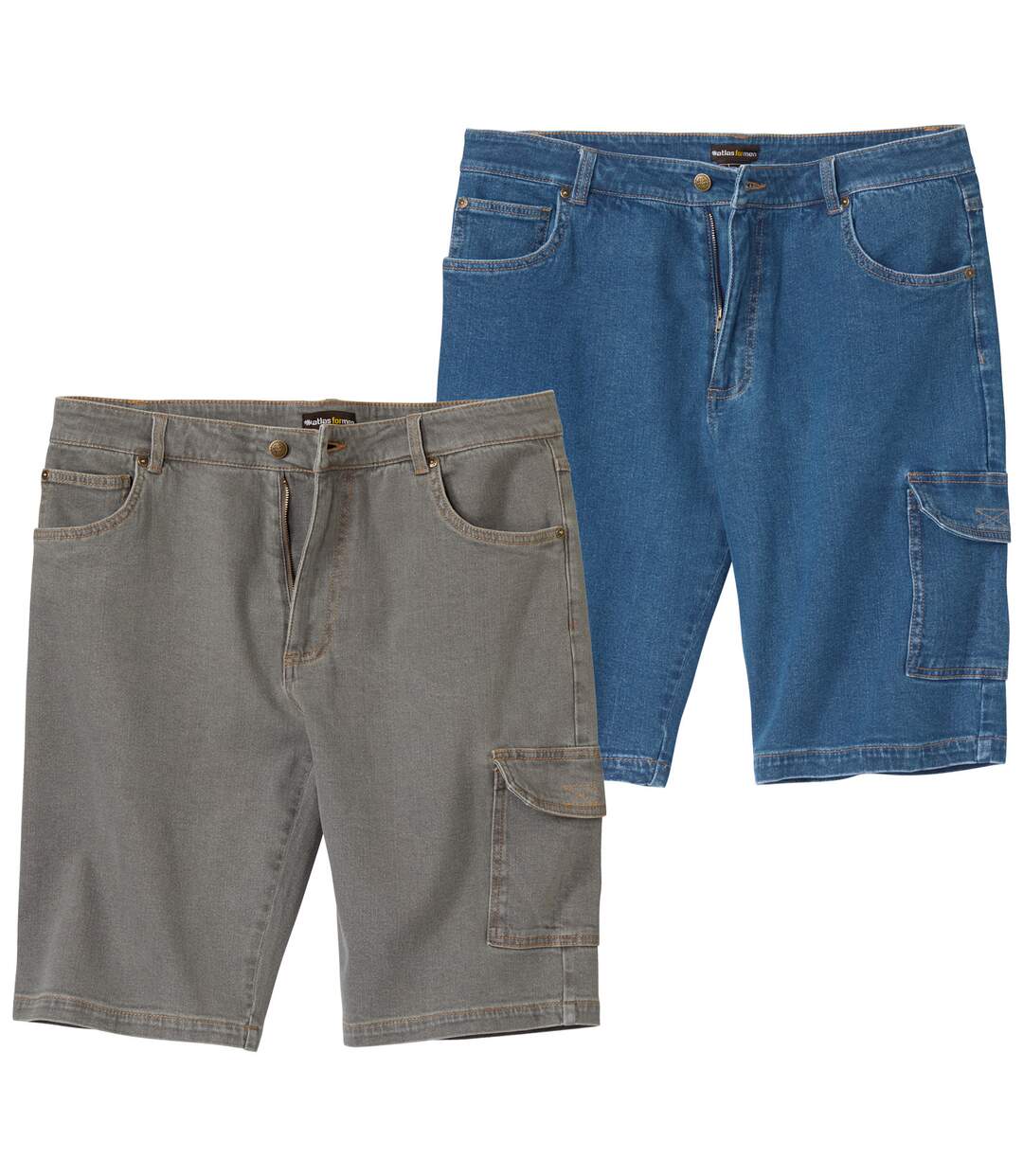 Pack of 2 Men s Denim Cargo Shorts Grey Blue