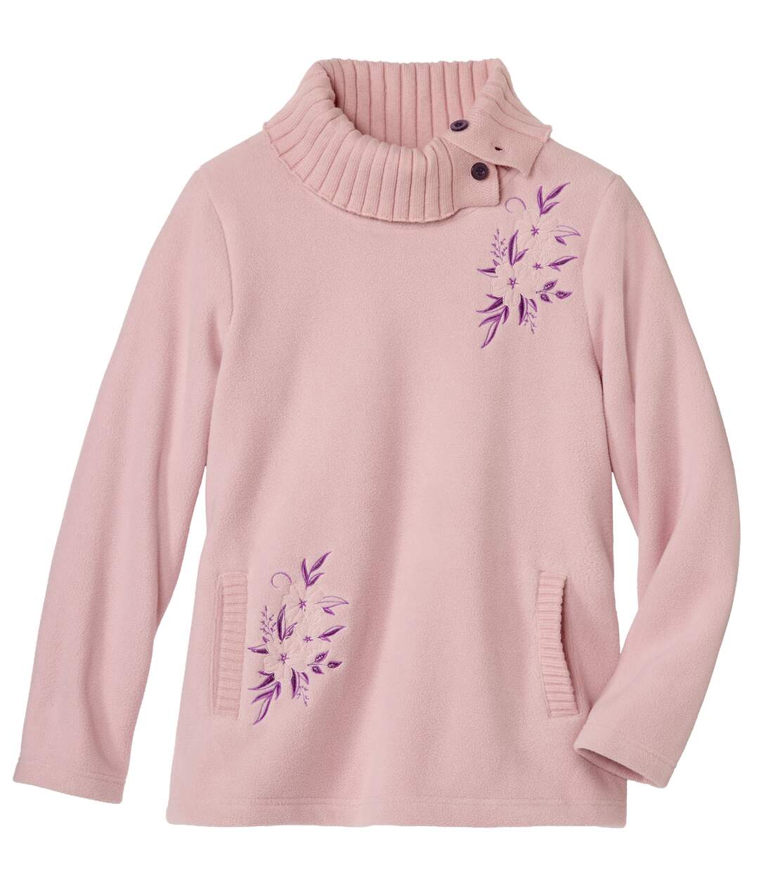 Le Pull Polaire Brodé Col Tricot-5