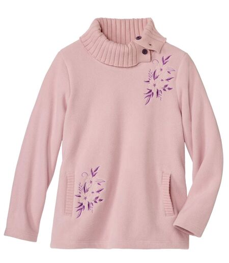 Le Pull Polaire Brodé Col Tricot