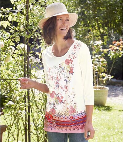 Women's Floral Print Tunic - Off-White