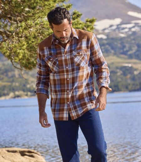 Men's Flannel & Faux-Suede Shirt - Camel Blue