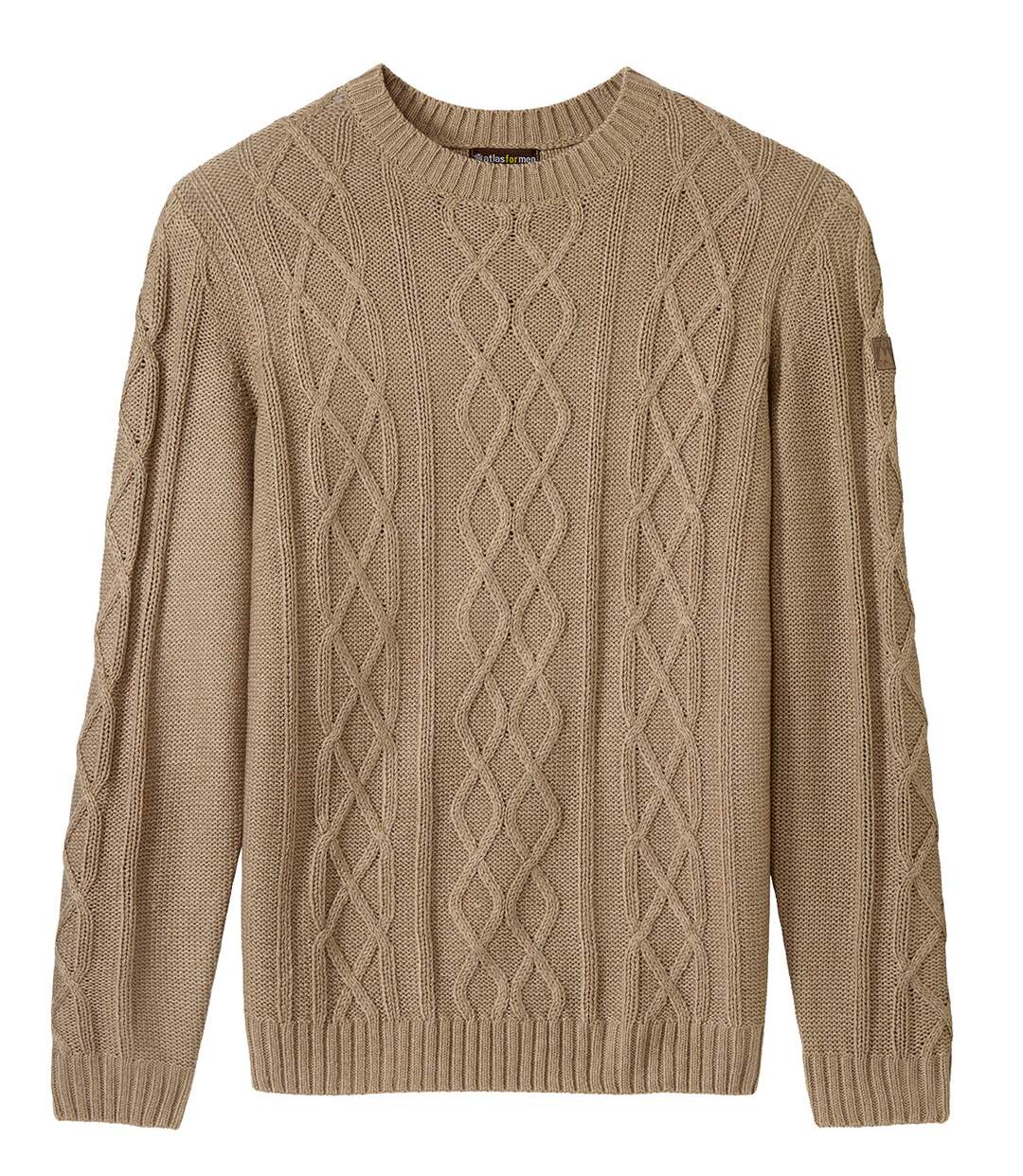 Men's Beige Mottled Knit Crew-Neck Jumper-1