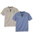 Pack of 2 Men's Adventure Print T-Shirts - Blue Beige