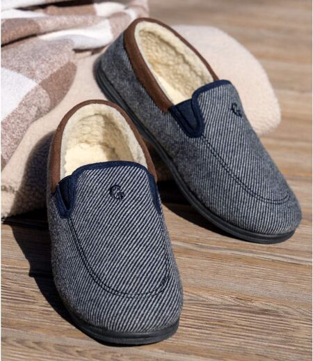 Men's Navy Sherpa-Lined Slippers