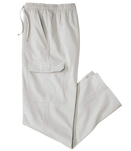 Men's Gray Casual Cargo Pants - Elasticated Waist 
