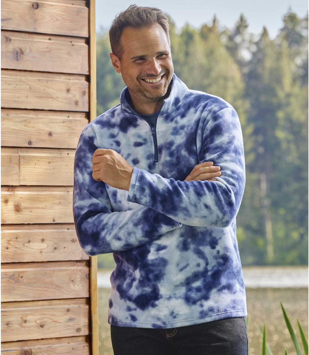 Men's Blue Tie-Dye Fleece Jacket-1