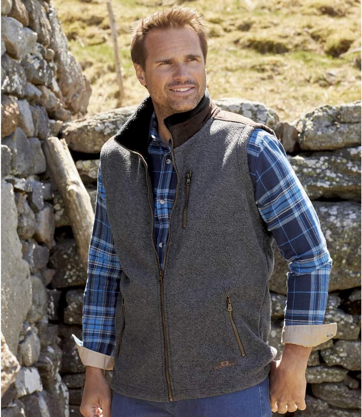 Men's Gray Sherpa-Lined Fleece Vest Atlas For Men