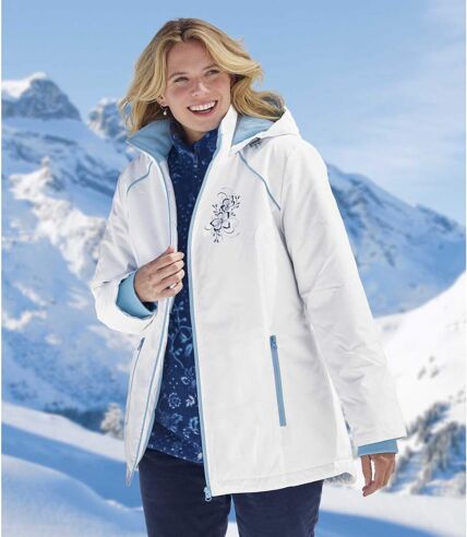 Women's White Fleece-Lined Ski Jacket 
