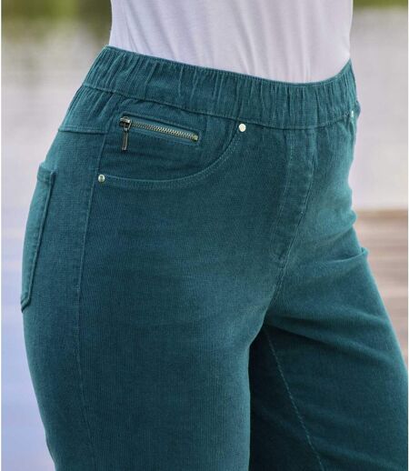 Women's Green Stretchy Corduroy Pants 