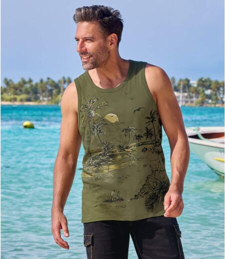 Pack of 2 Men's Landscape Vests - Ecru Green 