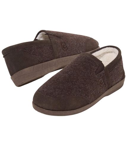 Men's Brown Sherpa-Lined Slippers