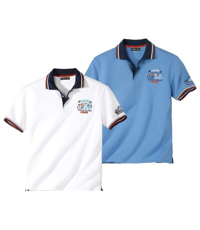 Pack of 2 Men's Pacific Surf Polo Shirts - White Blue
