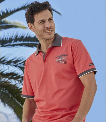 Pack of 2 Men's Mediterranean Jersey Polo Shirts - Coral Grey