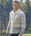 Men's Ecru, Gray & Ocher Print Sweater Atlas For Men