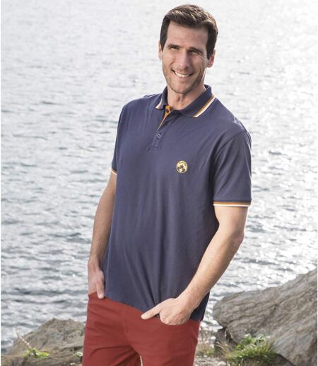 Pack of 2 Men's Piqué Polo Shirts - Navy Grey - Short Sleeves