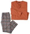 Men's Orange & Grey Checked Jersey Pyjamas Atlas For Men