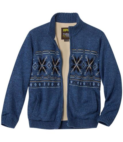 Men's Blue Fleece-Lined Knitted Jacket  