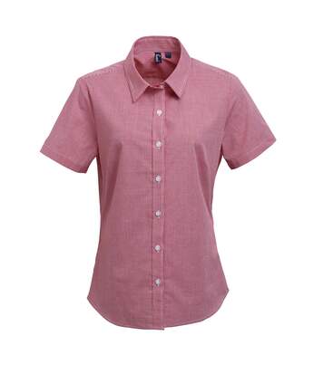 Premier Womens/Ladies Microcheck Short Sleeve Cotton Shirt (Red/White) - UTRW5522