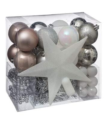 Kit Décoration pour sapin de Noël - 44 Pièces - Taupe, argent et gris