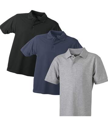Lot 3 polos unis - Homme - noir marine et gris - manches courtes