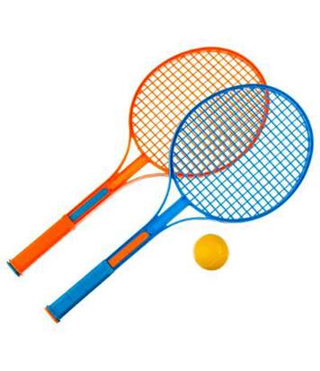 Lot de 2 Raquettes de Tennis 1 Balle 52cm Orange & Bleu