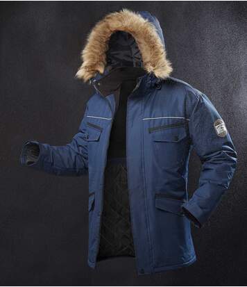 men's navy parka with fur hood